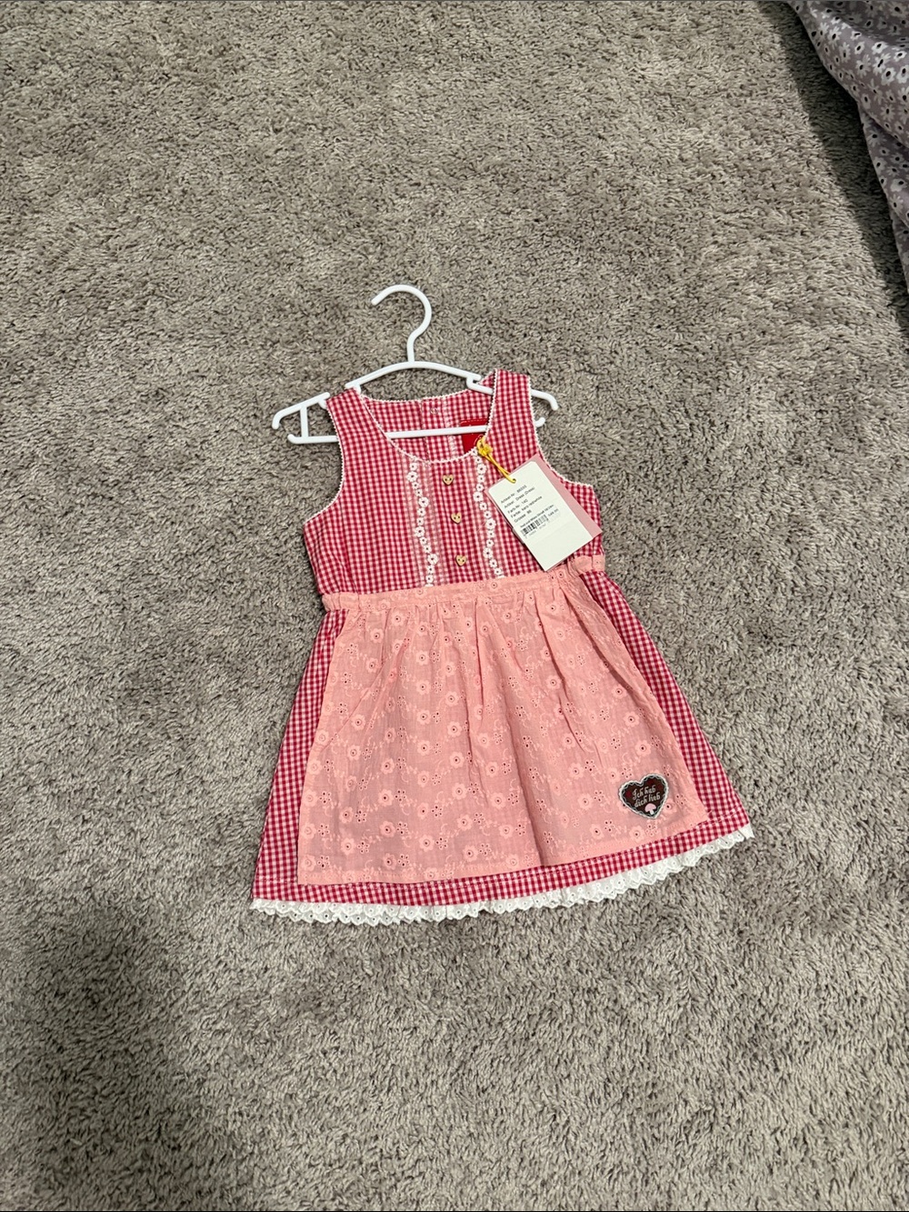 Girls Red Gingham Dress with Lace Apron